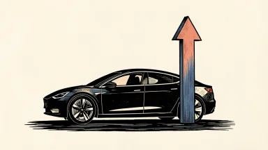 Tesla car silhouette with an upward arrow representing a raised price target.