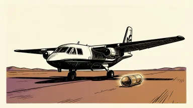 BETA's electric aircraft on a desert runway with a glowing capsule beside it for radiopharmaceutical delivery.