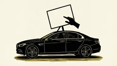 An editorial illustration showing a car silhouette integrated with a digital live stream tile, representing new growth drivers.