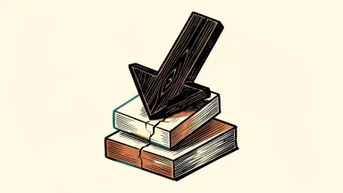 Nasdaq 100 decline depicted as a carved arrow pressing into a stack of blocks with a crack.