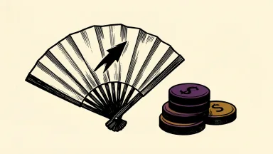 French equities upgrade scene: a fan with a rising arrow and a small pile of coins, suggesting catch-up potential.