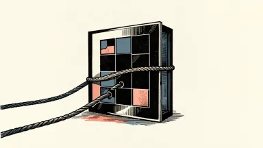 An editorial illustration of a glowing screen being pulled backward by a heavy rope, symbolizing a bearish outlook and subscriber churn risk.
