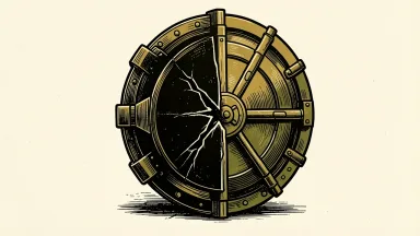 Coastal Financial class action lawsuit depicted as a cracked bank vault door slightly ajar.
