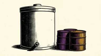 The US offers crude from its strategic reserve, shown as a storage tank with barrels at its base.
