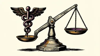 Humana upgraded to overweight: a medical caduceus symbol sits on the heavy, lowered side of a balanced scale.