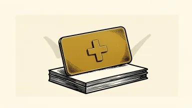 Centene's gold card program is shown as a gold card leaning against paperwork with a checkmark shadow.