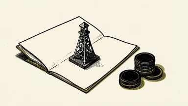 Devon Energy price target raised to $60 per share by Barclays, shown as an oil derrick silhouette beside a stack of coins on paper.