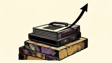 Entegris coverage initiated with an Overweight rating: a semiconductor wafer carrier sits on a pedestal beneath a rising carved-ink line.