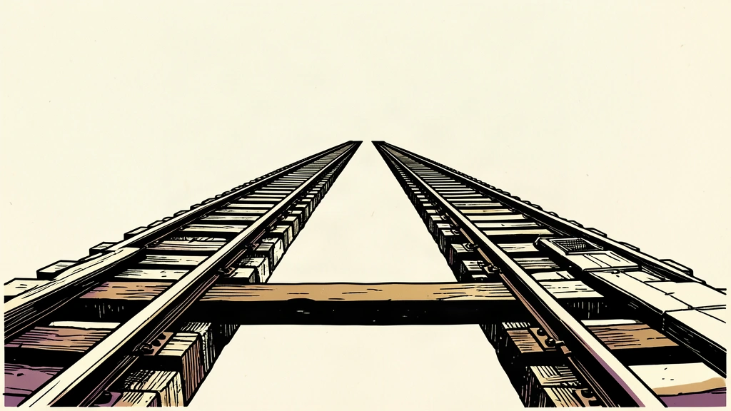A woodcut-style illustration showing two massive parallel stone tracks extending into the distance, connected by a solid horizontal span to represent strategic stability.