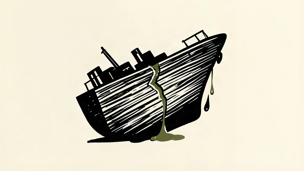 A minimalist linocut of a fractured wooden ship hull tilting into empty space.