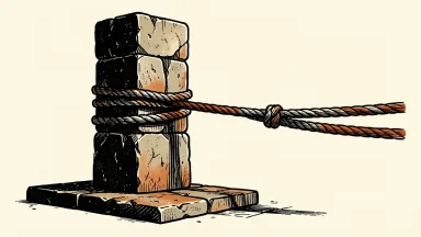 Apollo Global Management's stable credit rating: a solid stone pillar remains upright and unmoved despite a thick rope pulling against it.