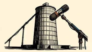 Tronox earnings announcement: an industrial mineral silo with a broadcast microphone positioned nearby.