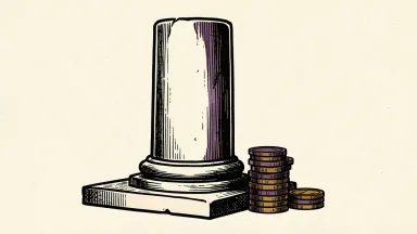 Citigroup's revenue growth shown as a sturdy column beside a pile of coins.