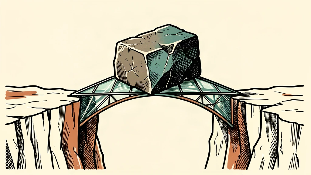 A heavy stone block sits precariously on a thin glass bridge, illustrating the tension between high borrowing and fragile economic growth.