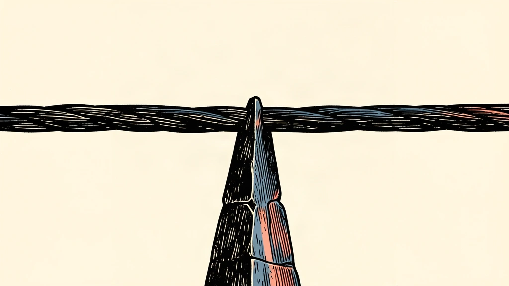A thick black cable is pushed upward into a sharp peak by a heavy stone pillar, representing elevated long-term bond yields.