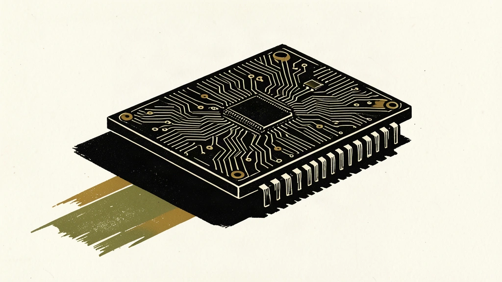 A stylized memory chip tilting downward on a dark surface, representing a sharp drop in value.