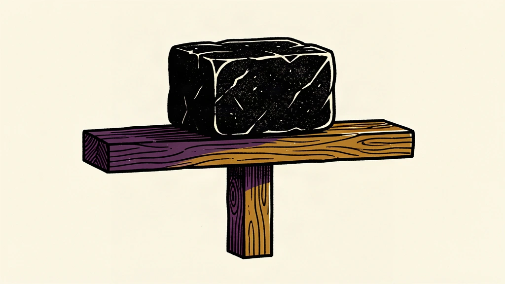 A heavy stone block balanced perfectly on a wooden beam supported by a central pillar.