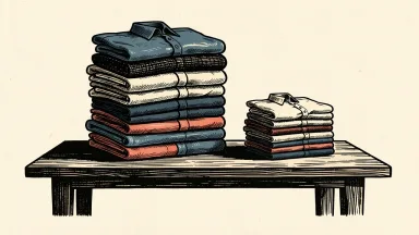 Carnival Industrial revenue decline: a tall stack of folded garments stands next to a much shorter stack of the same clothing on a wooden surface.