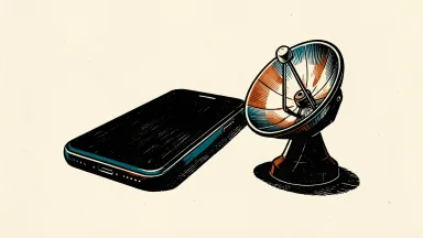 SpaceX spectrum deal poses long-term risk to Apple iPhone sales; a satellite dish near a smartphone silhouette.