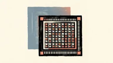 A new semiconductor chip slides into place, displacing another chip from the center of the frame.