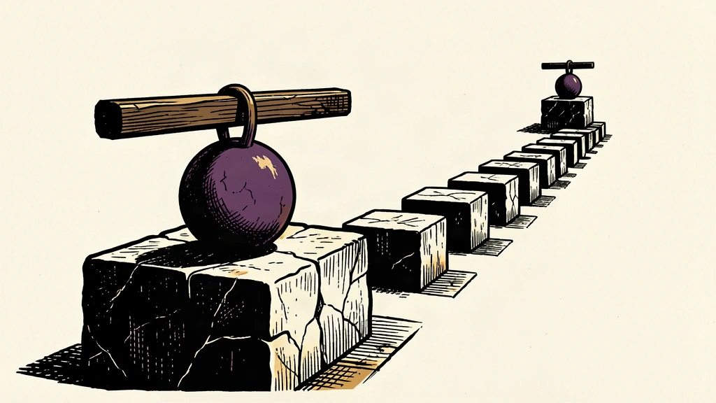 A sequence of stone plinths descending a path and coming to rest at a stable, fixed height in the distance to represent a long-term rate target.