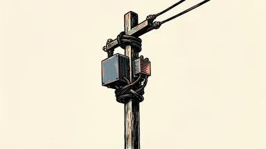 Portland General Electric trading halt: a thick cable tied in a heavy knot around an industrial electrical insulator on a utility pole.