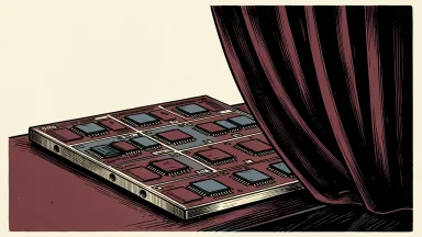 Intel Q3 2026 earnings announcement: a large silicon microchip wafer partially covered by a heavy curtain.