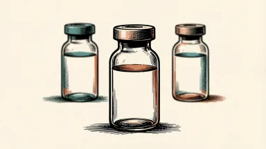 Sanofi coverage initiated with a Peer Perform rating: a pharmaceutical vial stands on a level surface alongside two identical peer vials.