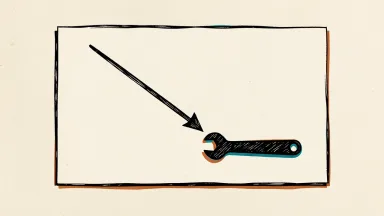 Pentair price target cut: a downward arrow line with a wrench silhouette beside it on paper.