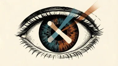 Kodiak Sciences clinical data presentation: three beams of light converge on a large, stylized human eye.