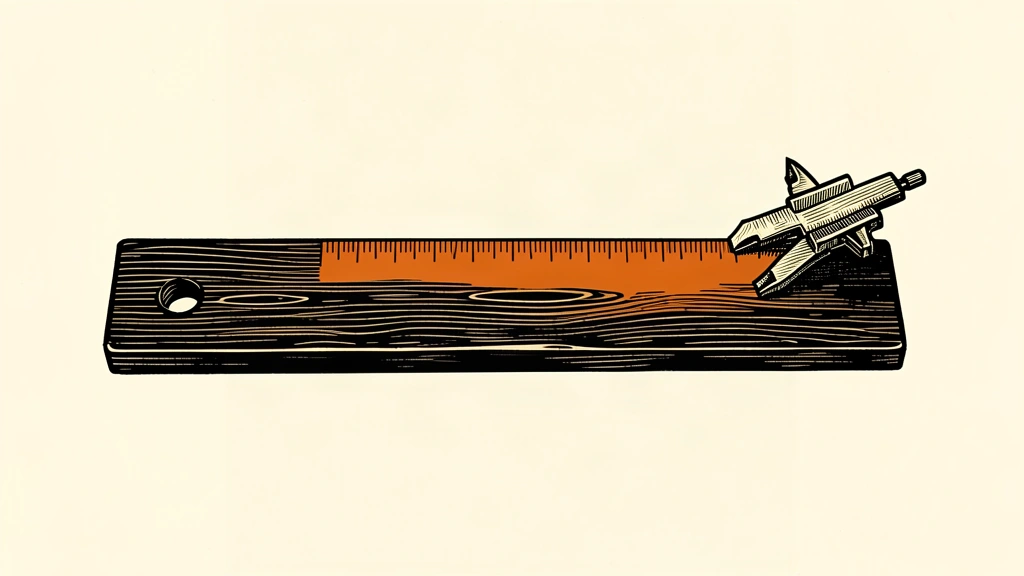 A close-up illustration of a wooden ruler being measured by calipers, showing almost no difference in the measurement.