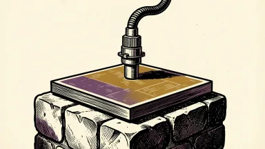 Navitas Semiconductor developing high-voltage power chips: a large silicon carbide wafer on a stone pedestal being connected to a heavy industrial power cable.