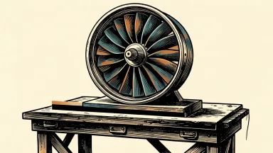 Honeywell Aerospace price target lowered: a jet engine turbine sits above a horizontal line that steps down to a lower level.