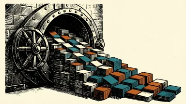 DFDV grows its SOL treasury: a heavy open vault filled with a rising stack of geometric tiles.