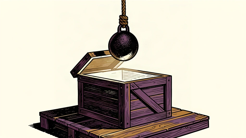 A sturdy crate sits open while a heavy weight hangs precariously above it, representing strong current results against a looming profit forecast.