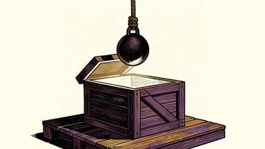 A sturdy crate sits open while a heavy weight hangs precariously above it, representing strong current results against a looming profit forecast.
