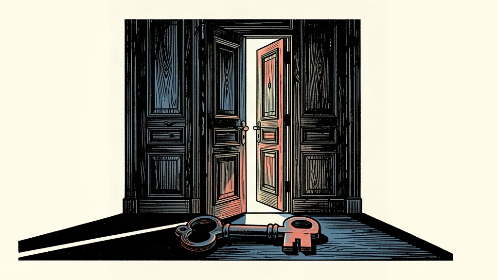 An editorial illustration showing a heavy door slightly open with a key on a table, representing the potential for resumed mediated talks.