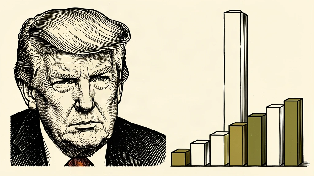 A portrait of Trump next to a single, exceptionally tall pillar that towers over a row of small, standard-sized blocks. Identity photo references adapted into illustration: Daniel Torok (Public domain; https://commons.wikimedia.org/wiki/File:Official_Presidential_Portrait_of_President_Donald_J._Trump_(2025).jpg); source https://commons.wikimedia.org/wiki/File:Official_Presidential_Portrait_of_President_Donald_J._Trump_(2025).jpg