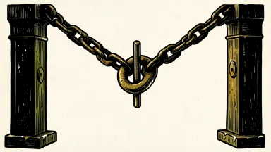 Cheetah Net Supply Chain Service Inc. (CTNT) trading halt: a heavy industrial chain is locked in place by a thick metal pin between two iron pillars.