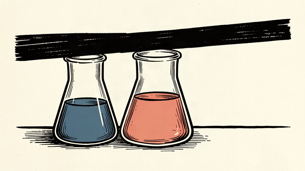 A row of laboratory beakers where a heavy horizontal barrier prevents the final vessel from being filled, representing a missed trial endpoint.