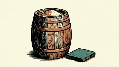 MGP Ingredients price target cut; a barrel of grain beside a flat stone.