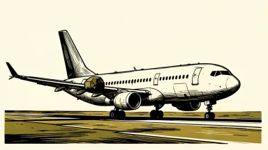 Ryanair rating lowered by Barclays: a commercial aircraft on a runway with a heavy stone weight resting on its wing.