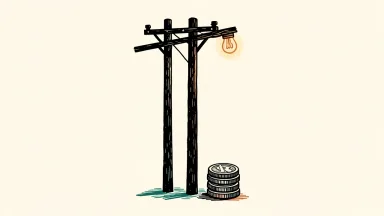 Edison International is represented by a utility pole with a glowing bulb beside a small stack of coins.