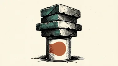Campbell's junior subordinated notes: a soup can positioned at the bottom of a heavy stack of stone slabs, supporting the weight of the structure.