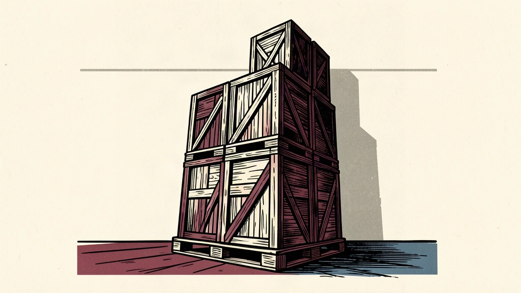 An illustration of a tall stack of wholesale shipping crates on a pallet, with one extra crate being added to the top to exceed a level indicated by a shadow.