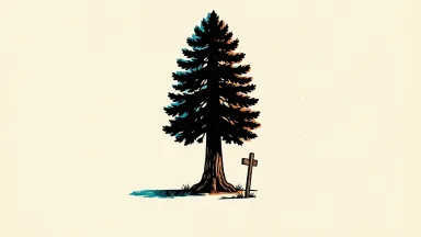 Redwood Trust price target cut, depicted as a lone redwood tree with a marker stake on an empty field.
