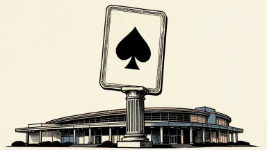 Boyd Gaming upgraded by Deutsche Bank: a large casino playing card supported by a sturdy architectural column.