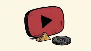 Netflix price target cut depicted by a red play button tilted by a wedge and a coin.