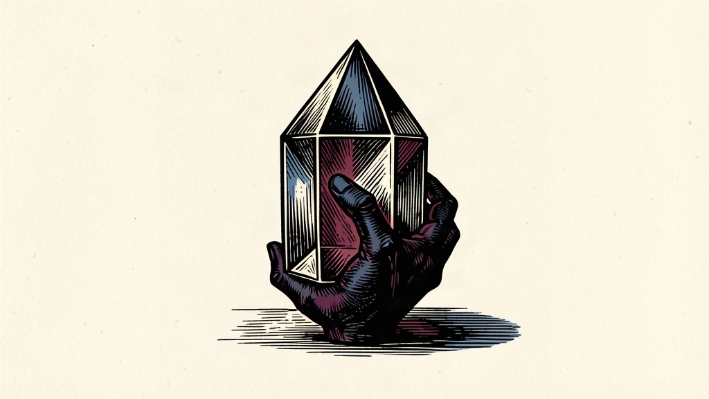 An editorial illustration showing a hand nearly fully grasping a large crystal, symbolizing a near-complete acquisition of a supply.