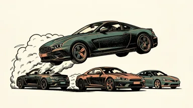Tesla Roadster prototype leaping over a row of cars using cold-gas thrusters.